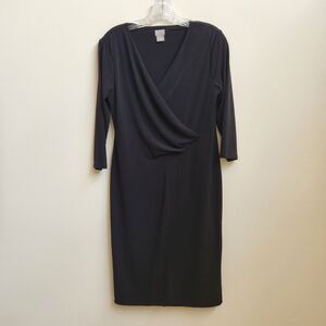 CHICO'S Dress Womens Size 0 US 4/6 Black 3/4 Sleeve Faux Wrap Lined Sheath Dress